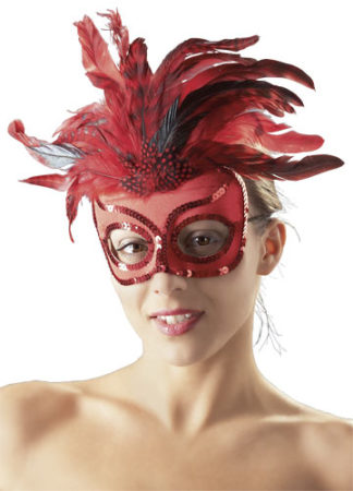 Rote Maske mit Paillettenverzierung