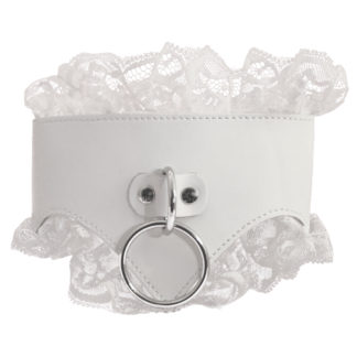 Weißes Leder-Halsband, weiße Spitze