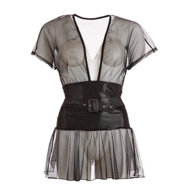 Schwarz-transparentes Kurzarm-Kleid Taille