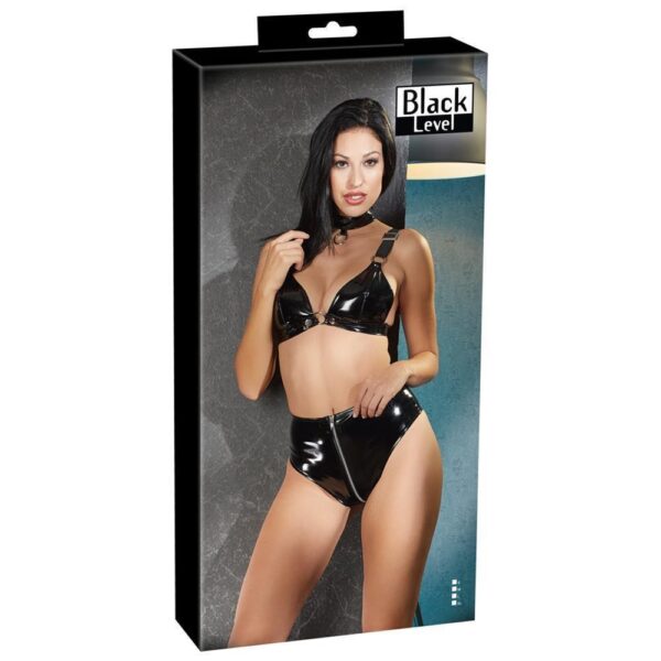 Lack Set mit BH, Slip und Halsband