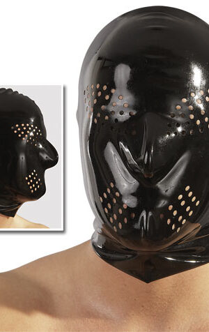 Latex Kopfmaske schwarz Perforation